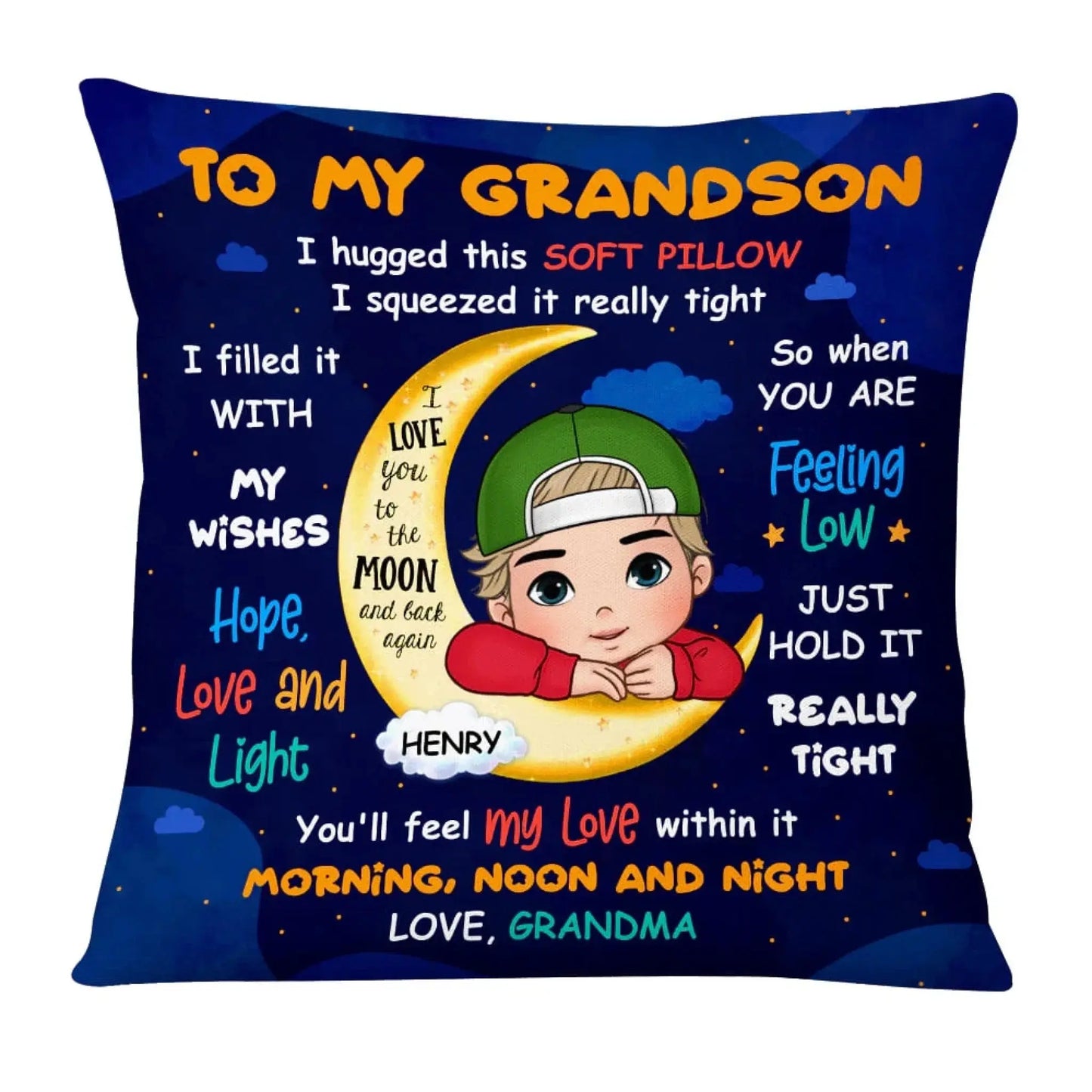To My Grandson: Love You to the Moon and Back - Personalized Comfort Pillow  Ezcustomize