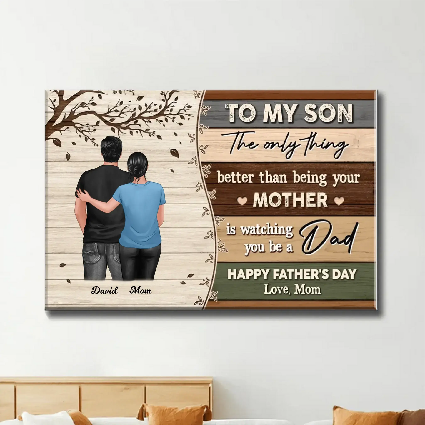 To My Son From Mom – Personalized Father's Day Poster/Canvas with Pallet Wood Style – Custom Gift for Son, New Dad  Ezcustomize