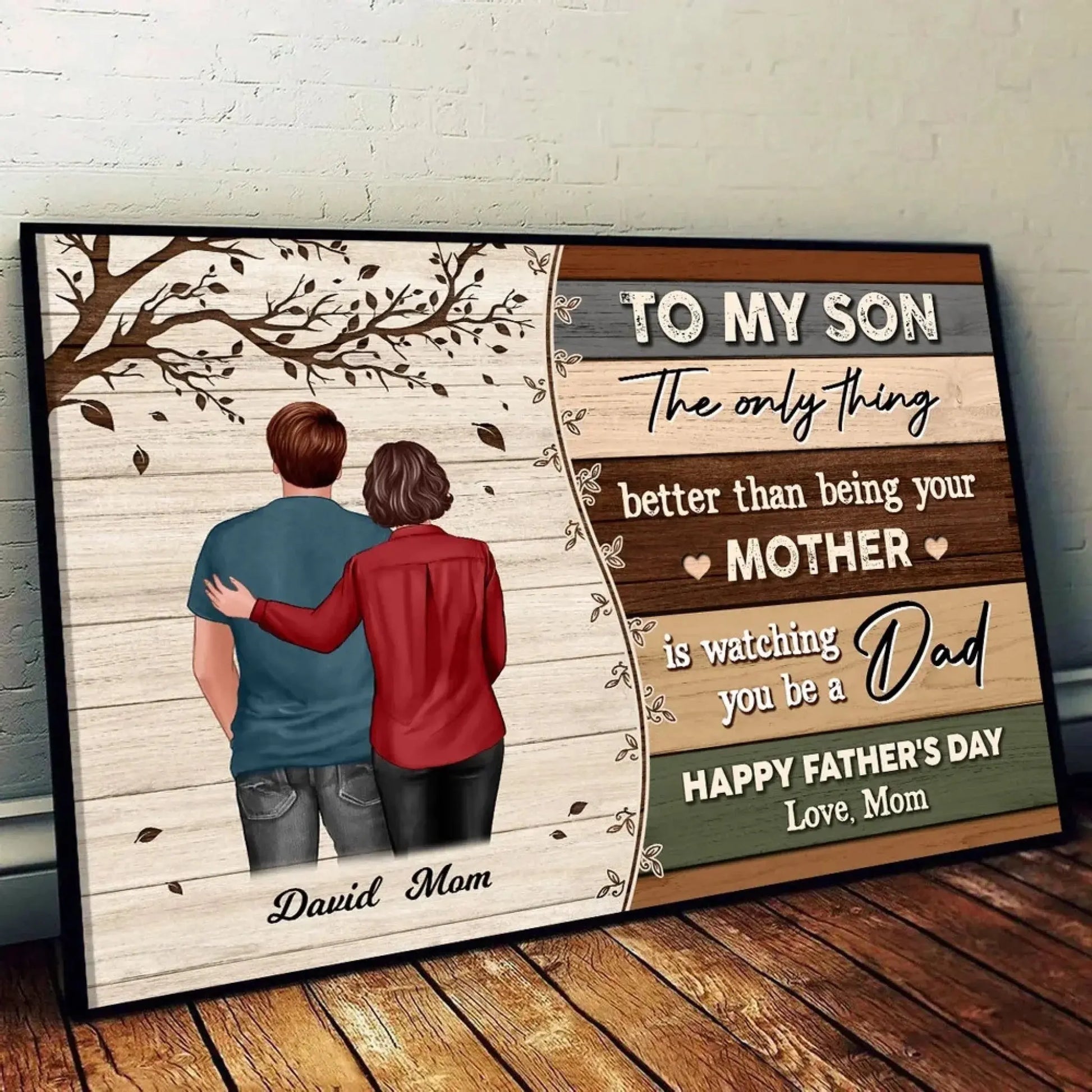 To My Son From Mom – Personalized Father's Day Poster/Canvas with Pallet Wood Style – Custom Gift for Son, New Dad  Ezcustomize