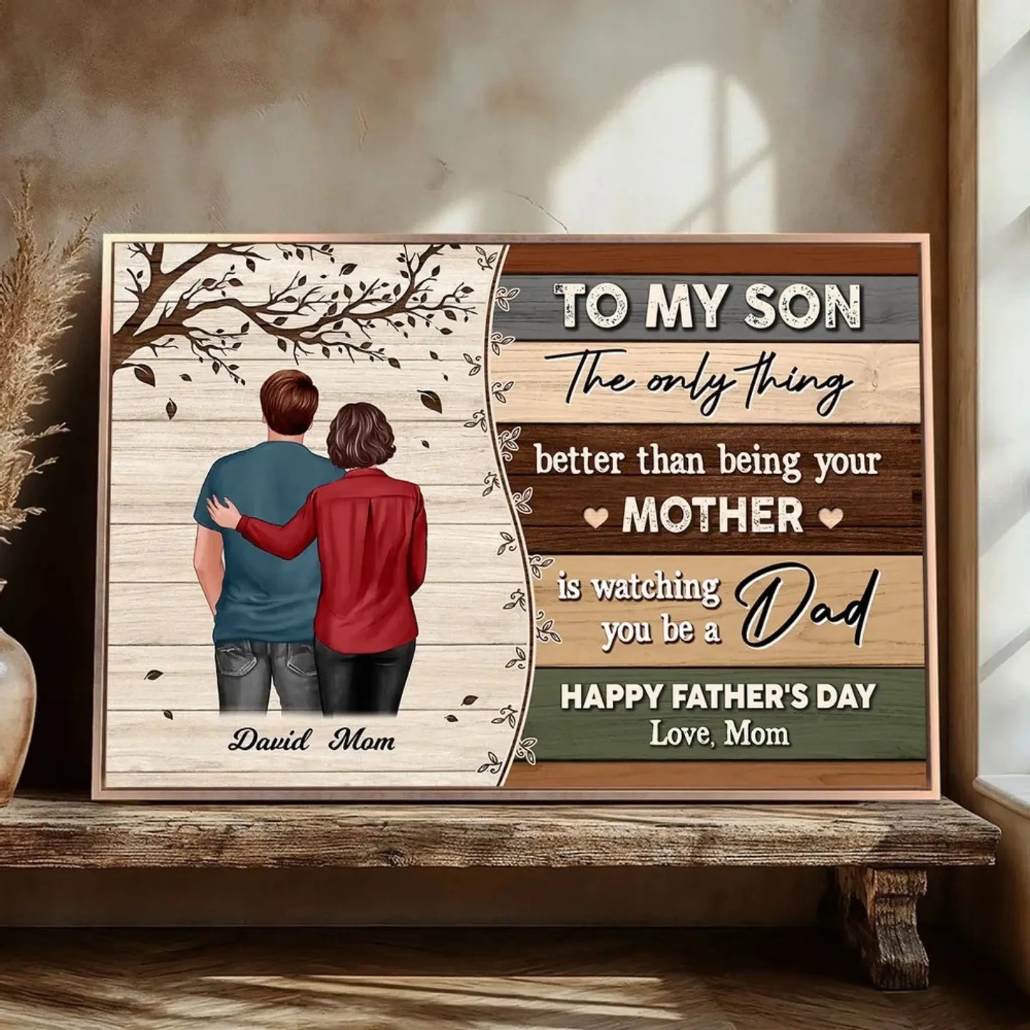 To My Son From Mom – Personalized Father's Day Poster/Canvas with Pallet Wood Style – Custom Gift for Son, New Dad  Ezcustomize