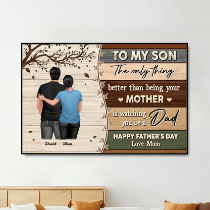 To My Son From Mom – Personalized Father's Day Poster/Canvas with Pallet Wood Style – Custom Gift for Son, New Dad  Ezcustomize