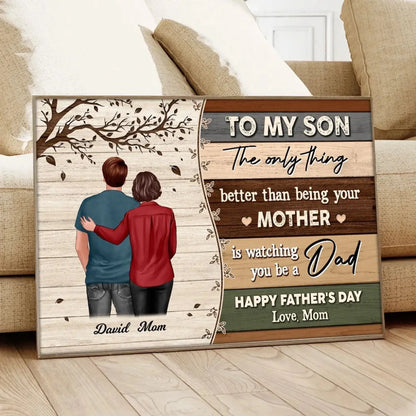 To My Son From Mom – Personalized Father's Day Poster/Canvas with Pallet Wood Style – Custom Gift for Son, New Dad  Ezcustomize