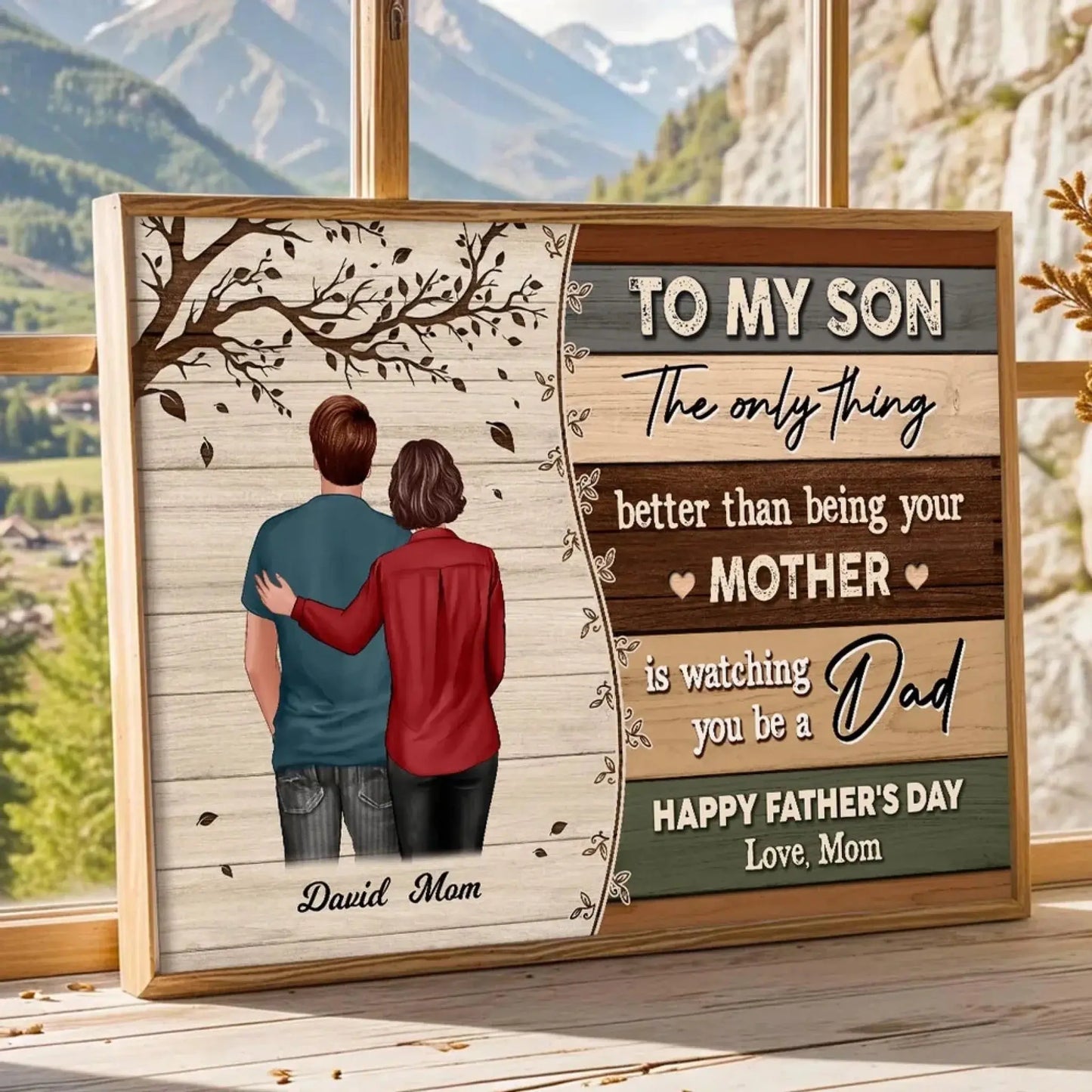 To My Son From Mom – Personalized Father's Day Poster/Canvas with Pallet Wood Style – Custom Gift for Son, New Dad  Ezcustomize