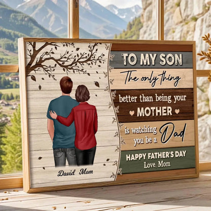 To My Son From Mom – Personalized Father's Day Poster/Canvas with Pallet Wood Style – Custom Gift for Son, New Dad  Ezcustomize