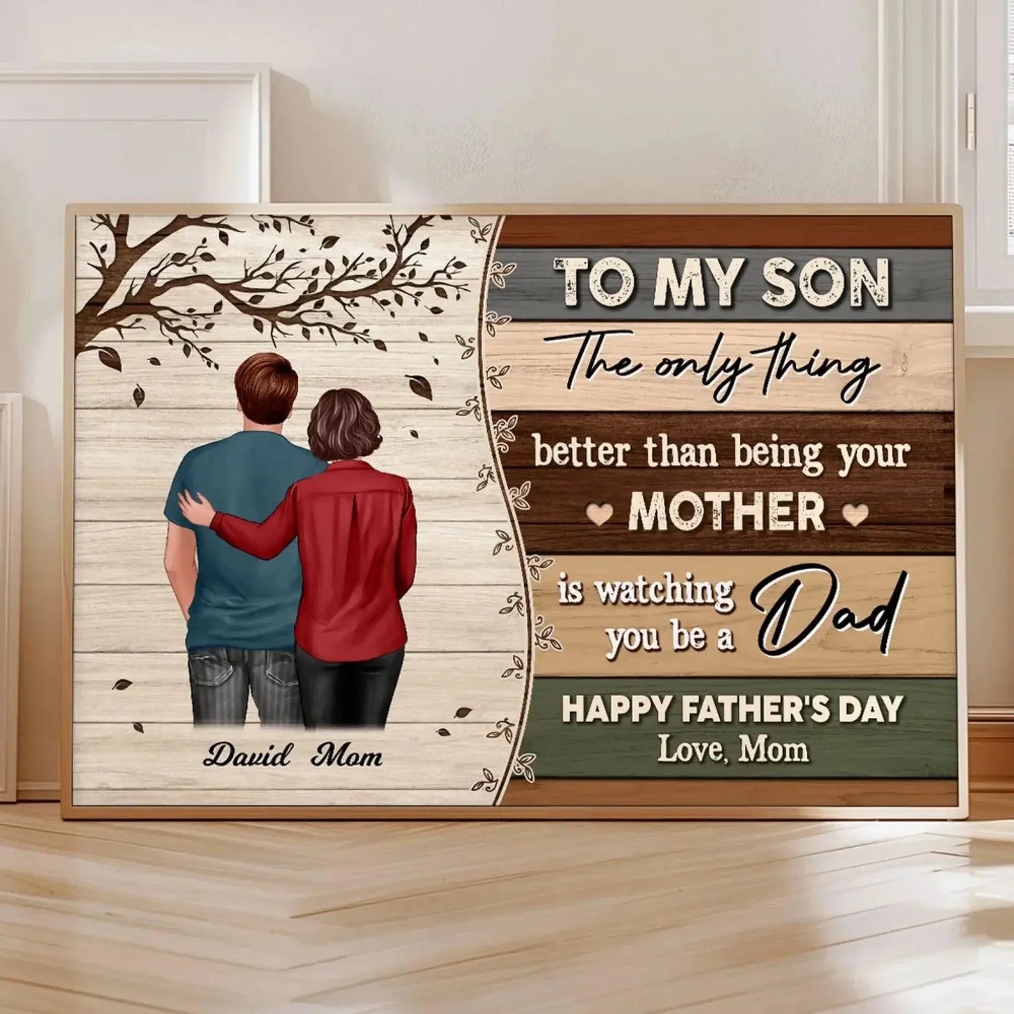 To My Son From Mom – Personalized Father's Day Poster/Canvas with Pallet Wood Style – Custom Gift for Son, New Dad  Ezcustomize