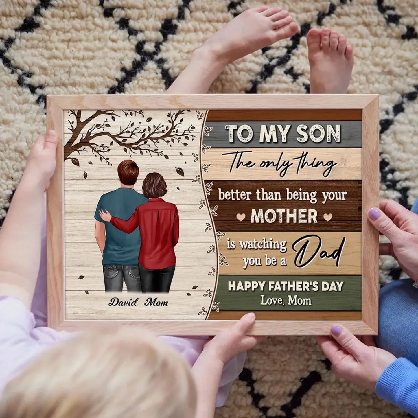 To My Son From Mom – Personalized Father's Day Poster/Canvas with Pallet Wood Style – Custom Gift for Son, New Dad  Ezcustomize