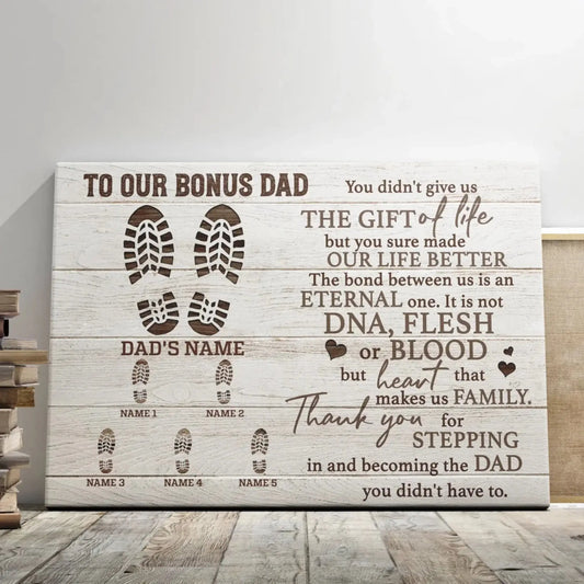 "To Our Bonus Dad" - Personalized Poster/Canvas Print with Custom Name & Number Clipart  Ezcustomize
