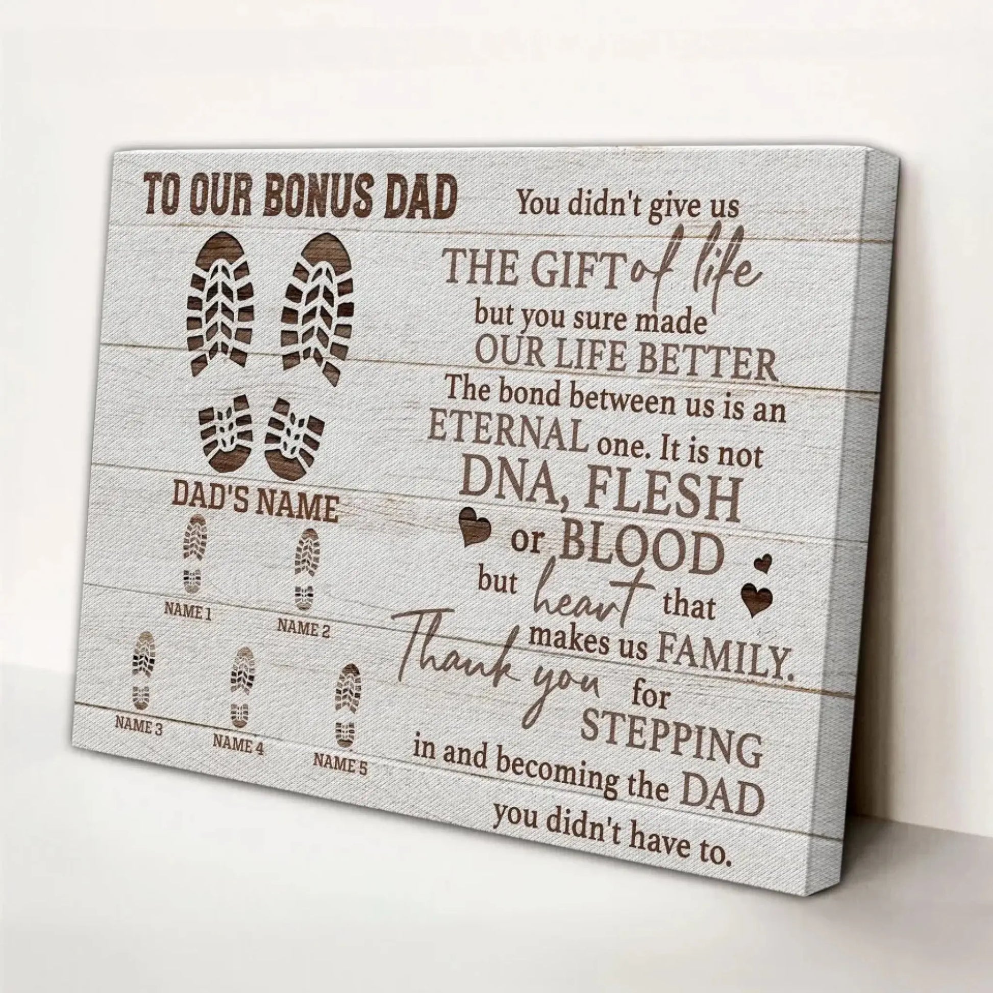 "To Our Bonus Dad" - Personalized Poster/Canvas Print with Custom Name & Number Clipart  Ezcustomize