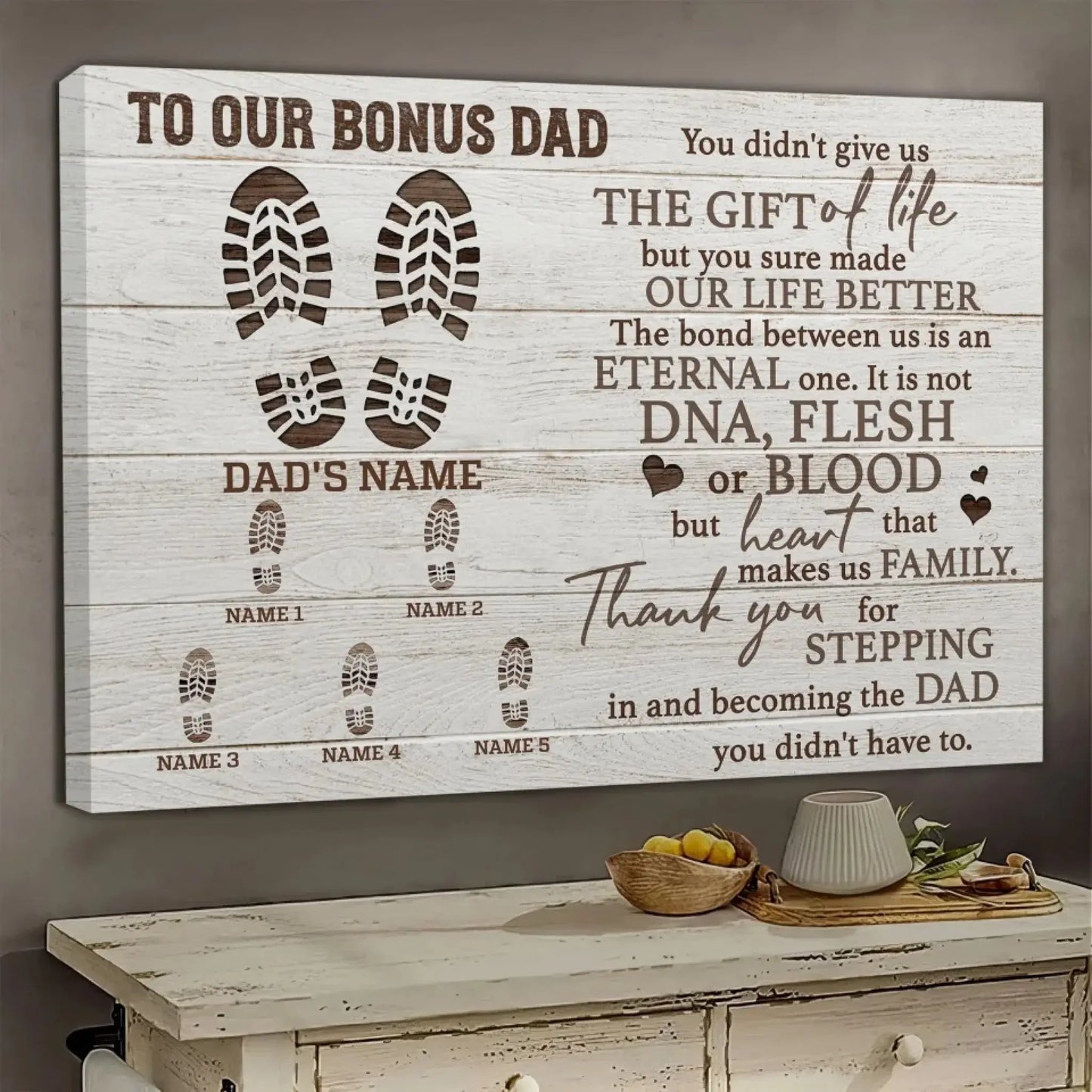 "To Our Bonus Dad" - Personalized Poster/Canvas Print with Custom Name & Number Clipart  Ezcustomize