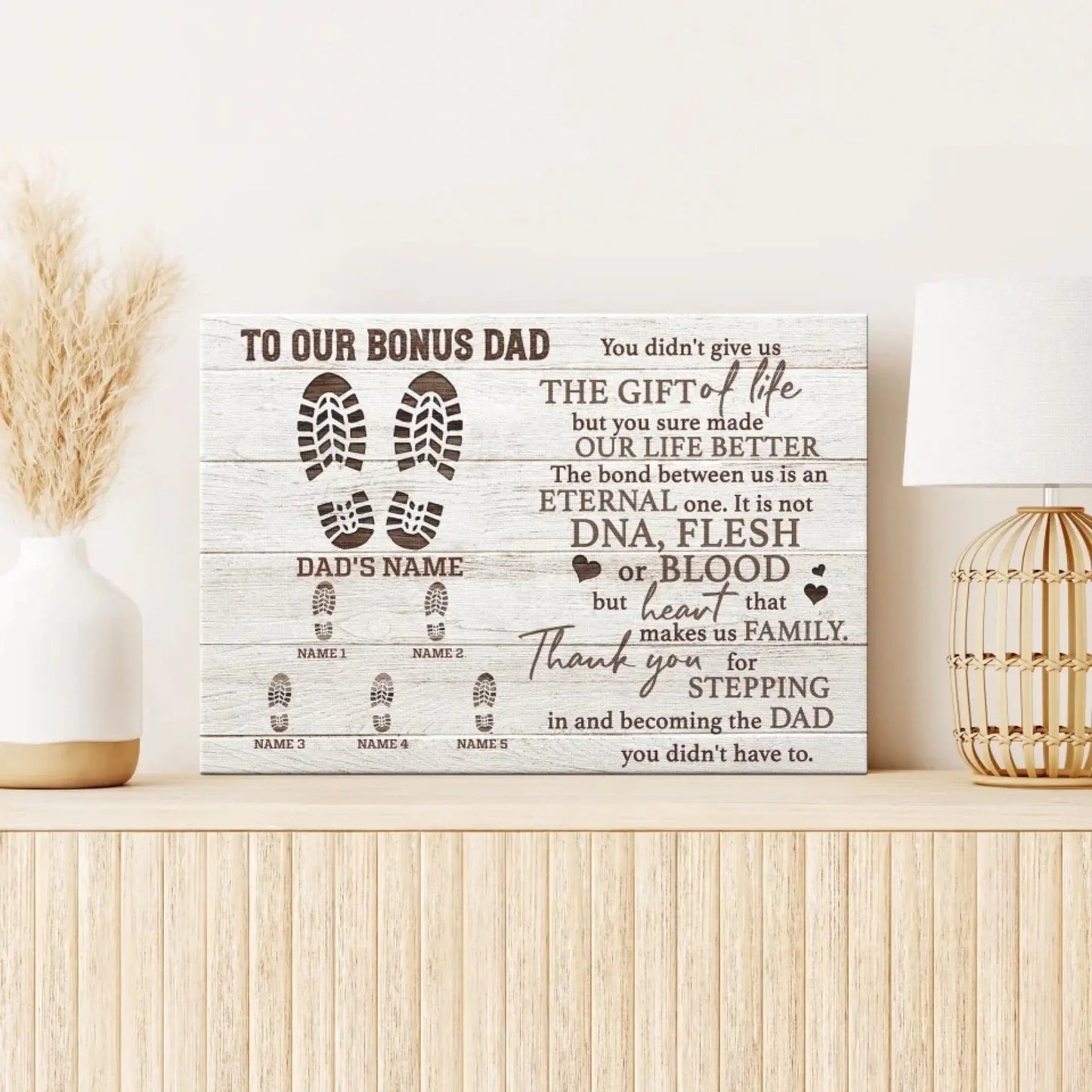 "To Our Bonus Dad" - Personalized Poster/Canvas Print with Custom Name & Number Clipart  Ezcustomize