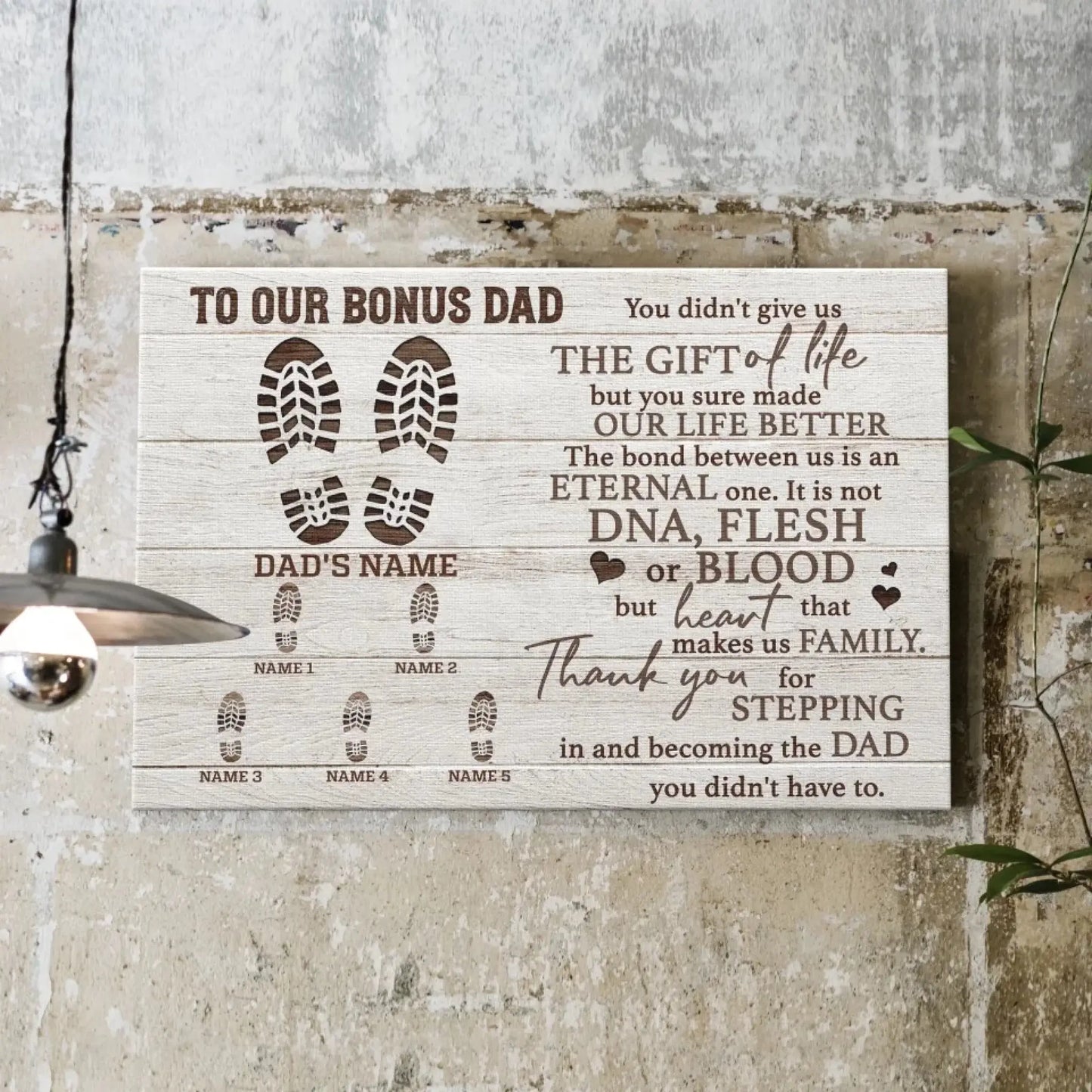 "To Our Bonus Dad" - Personalized Poster/Canvas Print with Custom Name & Number Clipart  Ezcustomize