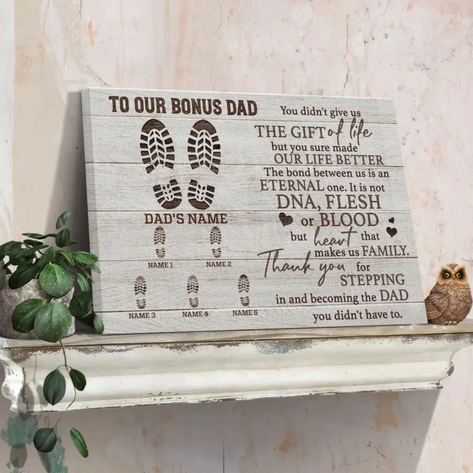 "To Our Bonus Dad" - Personalized Poster/Canvas Print with Custom Name & Number Clipart  Ezcustomize