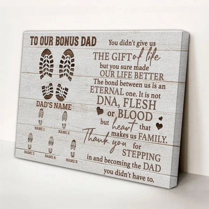 "To Our Bonus Dad" - Personalized Poster/Canvas Print with Custom Name & Number Clipart  Ezcustomize