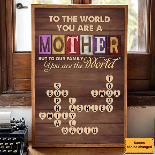 "To Our Family, You Are the World" Quote Art – Personalized Poster/Canvas – Custom Mother’s Day Gift for Mom & Grandma  Ezcustomize