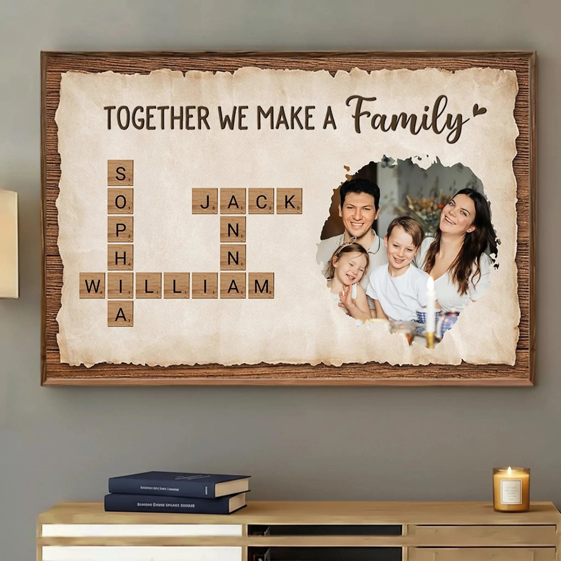 Together We Make A Family - Personalised Crossword Photo Canvas/Poster - Gift for Parents  Ezcustomize