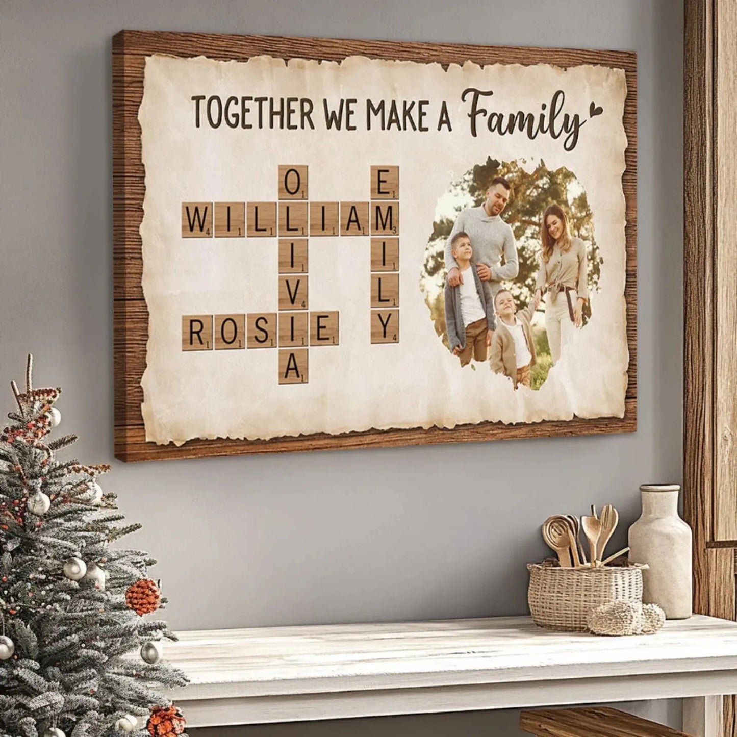 Together We Make A Family - Personalised Crossword Photo Canvas/Poster - Gift for Parents  Ezcustomize
