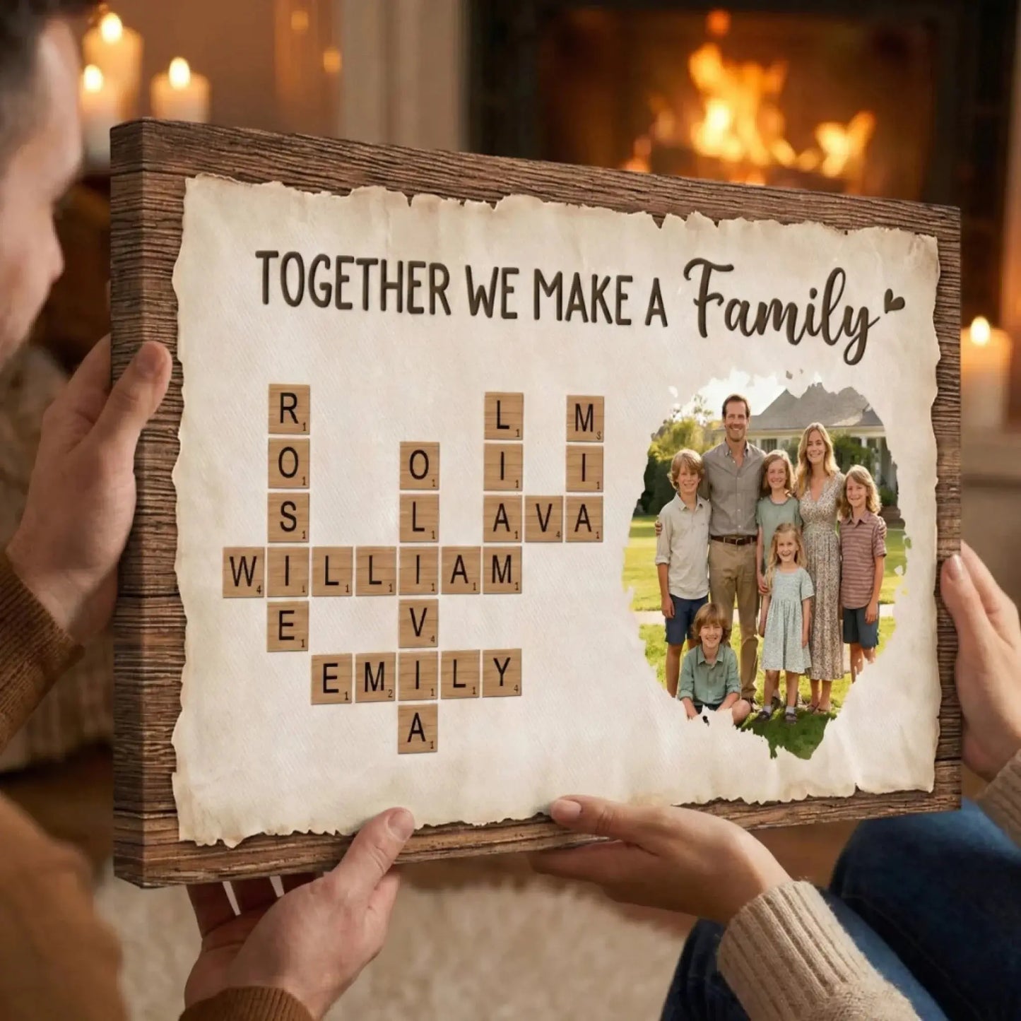 Together We Make A Family - Personalised Crossword Photo Canvas/Poster - Gift for Parents  Ezcustomize