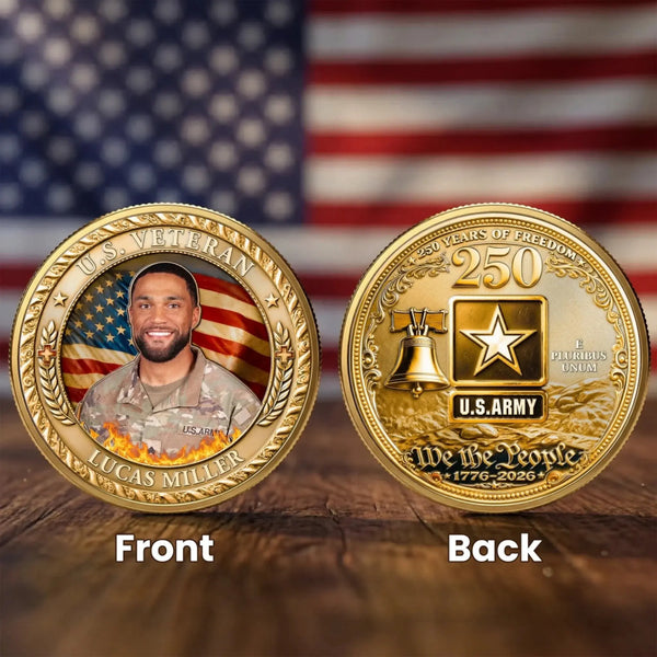 U.S. Veteran 250 Years Of Freedom We The People 1776-2026 - Personalized Custom Photo Commemorative Keepsake Coin - Gift for Veterans, Dad, Husband,
