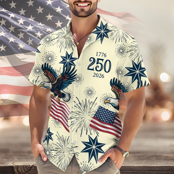 USA 250 Anniversary Eagle 1776-2026 Patriotic Design - Personalized Hawaiian Shirt - Gift for Patriotic Americans, Veterans, and History Enthusiasts