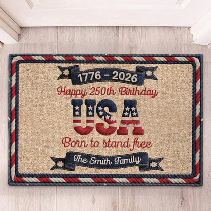 USA 250th Birthday Faux Yarn Pattern - Personalized Custom Name Doormat - Gift For Family  Ezcustomize
