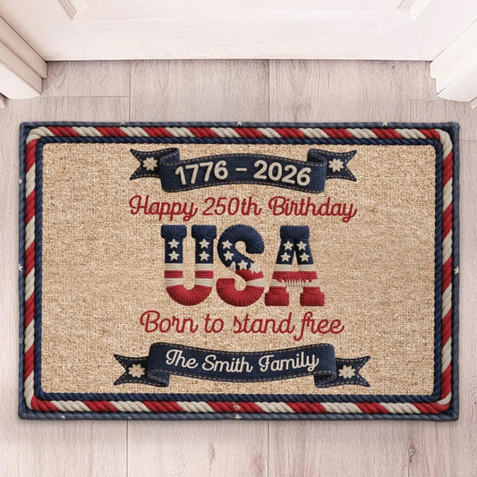 USA 250th Birthday Faux Yarn Pattern - Personalized Custom Name Doormat - Gift For Family  Ezcustomize