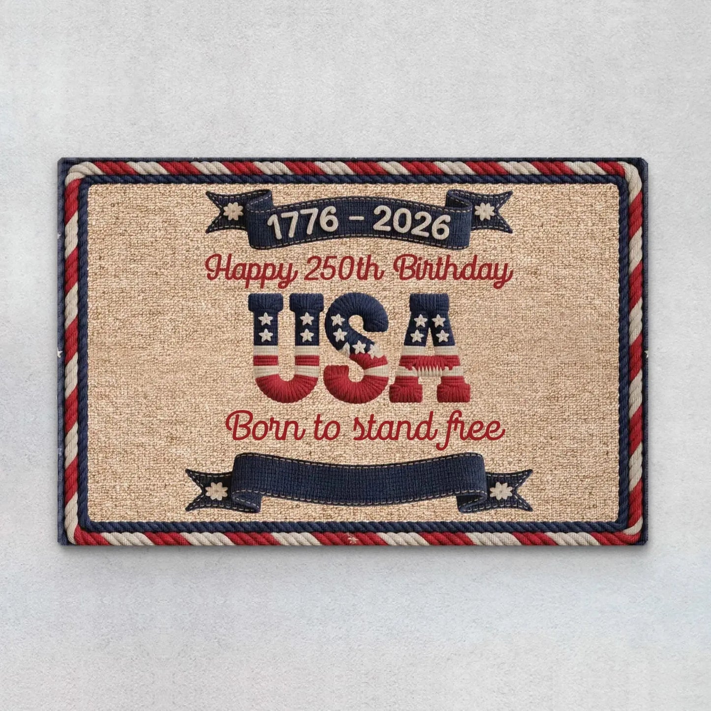 USA 250th Birthday Faux Yarn Pattern - Personalized Custom Name Doormat - Gift For Family  Ezcustomize
