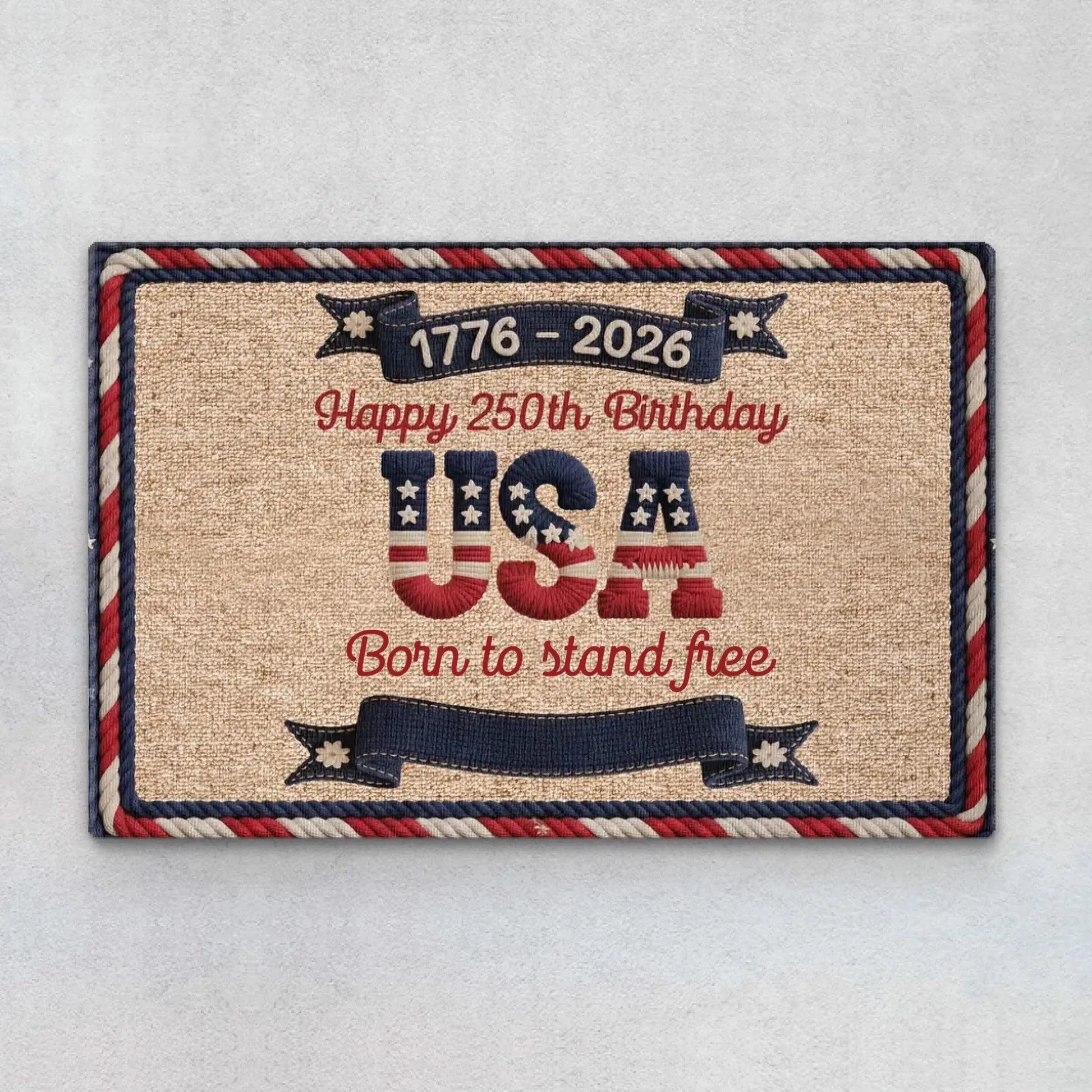 USA 250th Birthday Faux Yarn Pattern - Personalized Custom Name Doormat - Gift For Family  Ezcustomize