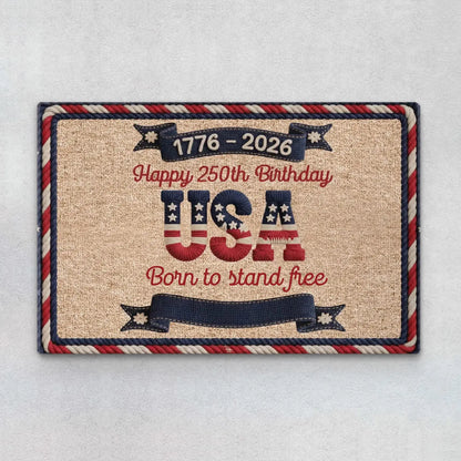 USA 250th Birthday Faux Yarn Pattern - Personalized Custom Name Doormat - Gift For Family  Ezcustomize