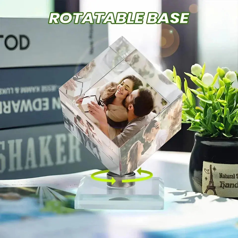 Unique Crystal Photo Cube - Personalized Spinning Keepsake for Family & Loved Ones  Ezcustomize