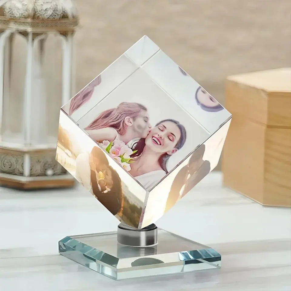 Unique Crystal Photo Cube - Personalized Spinning Keepsake for Family & Loved Ones  Ezcustomize