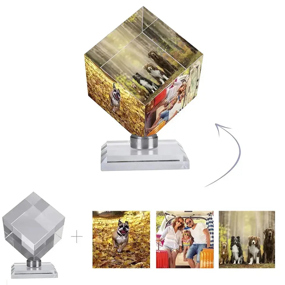 Unique Crystal Photo Cube - Personalized Spinning Keepsake for Family & Loved Ones  Ezcustomize