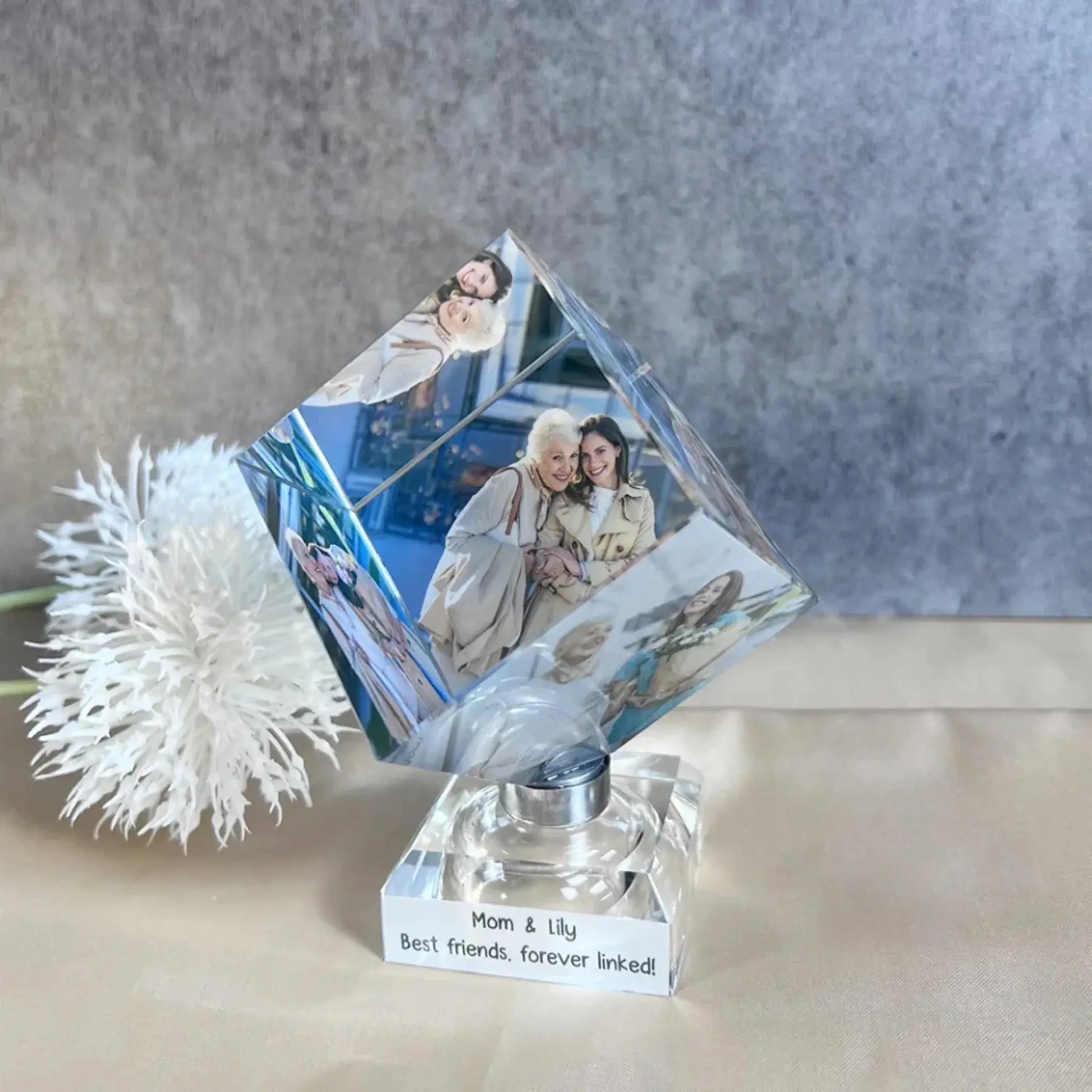 Unique Crystal Photo Cube - Personalized Spinning Keepsake for Family & Loved Ones  Ezcustomize