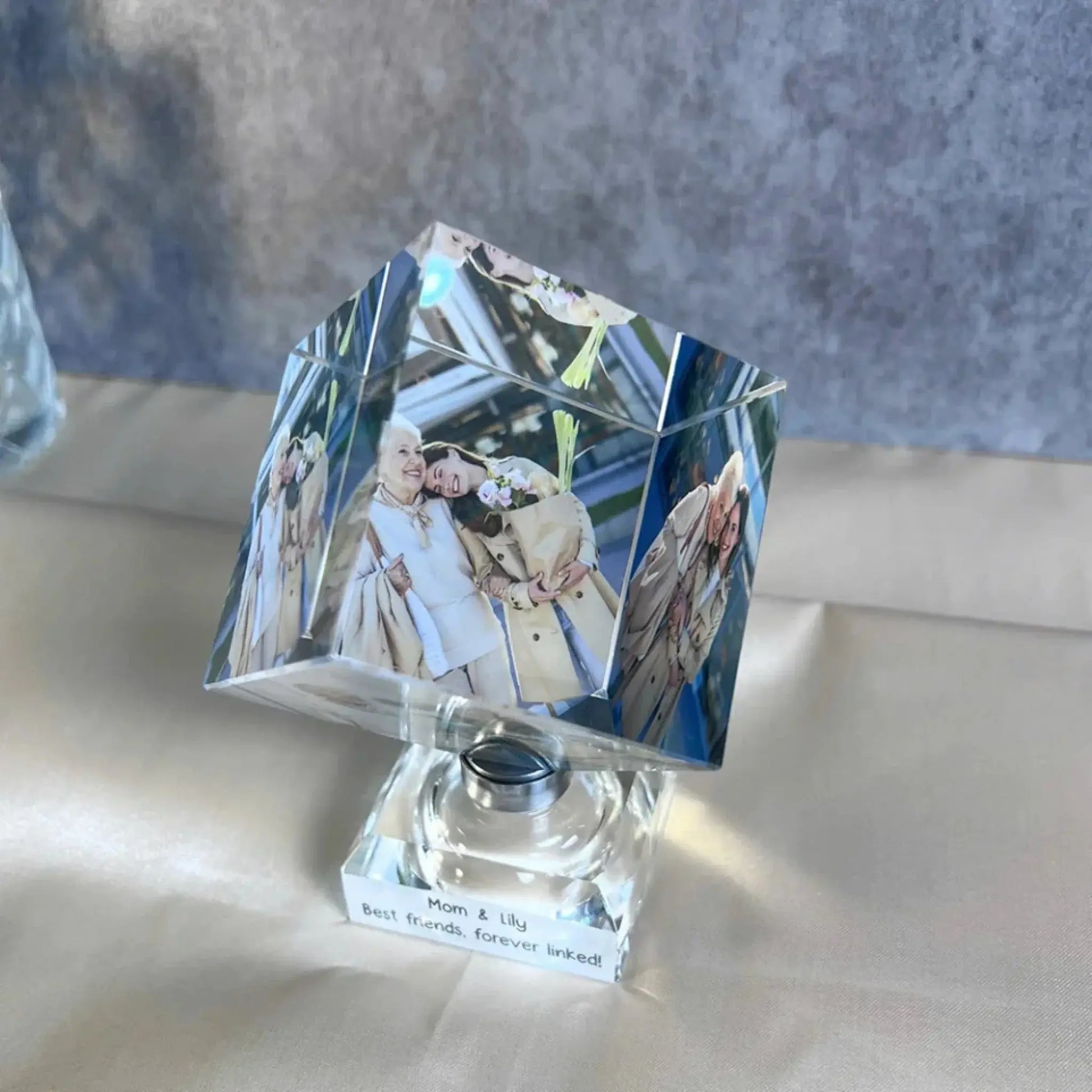 Unique Crystal Photo Cube - Personalized Spinning Keepsake for Family & Loved Ones  Ezcustomize