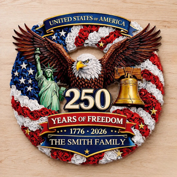 United States of America 250 Years of Freedom 1776-2026 - Personalized Wooden Door Sign - Gift for Mom, Dad, Patriots, Veterans