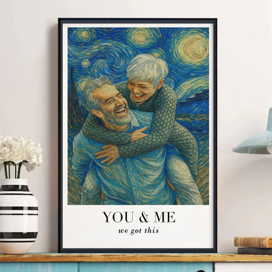 Van Gogh Style Custom Couple Portrait – Personalized Photo Poster/Canvas with Quote – Artistic Gift for Anniversary or Valentine  Ezcustomize