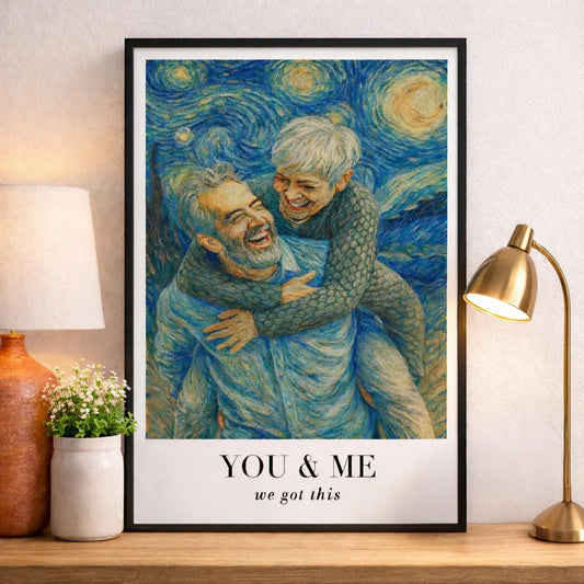 Van Gogh Style Custom Couple Portrait – Personalized Photo Poster/Canvas with Quote – Artistic Gift for Anniversary or Valentine  Ezcustomize