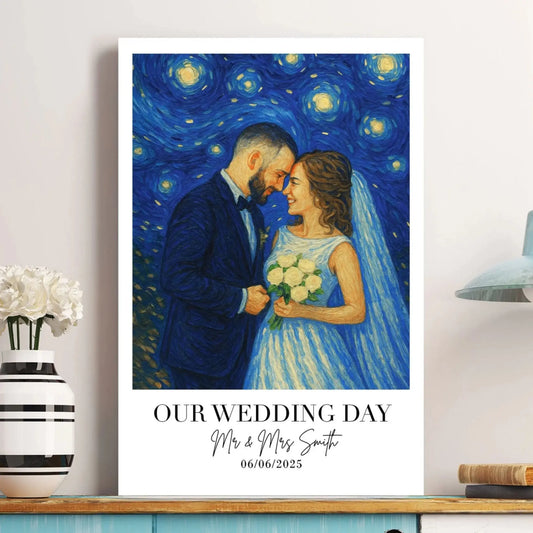 Van Gogh Style Wedding Portrait – Personalized Photo Poster/Canvas with Names and Date – Romantic Anniversary Gift for Couples  Ezcustomize