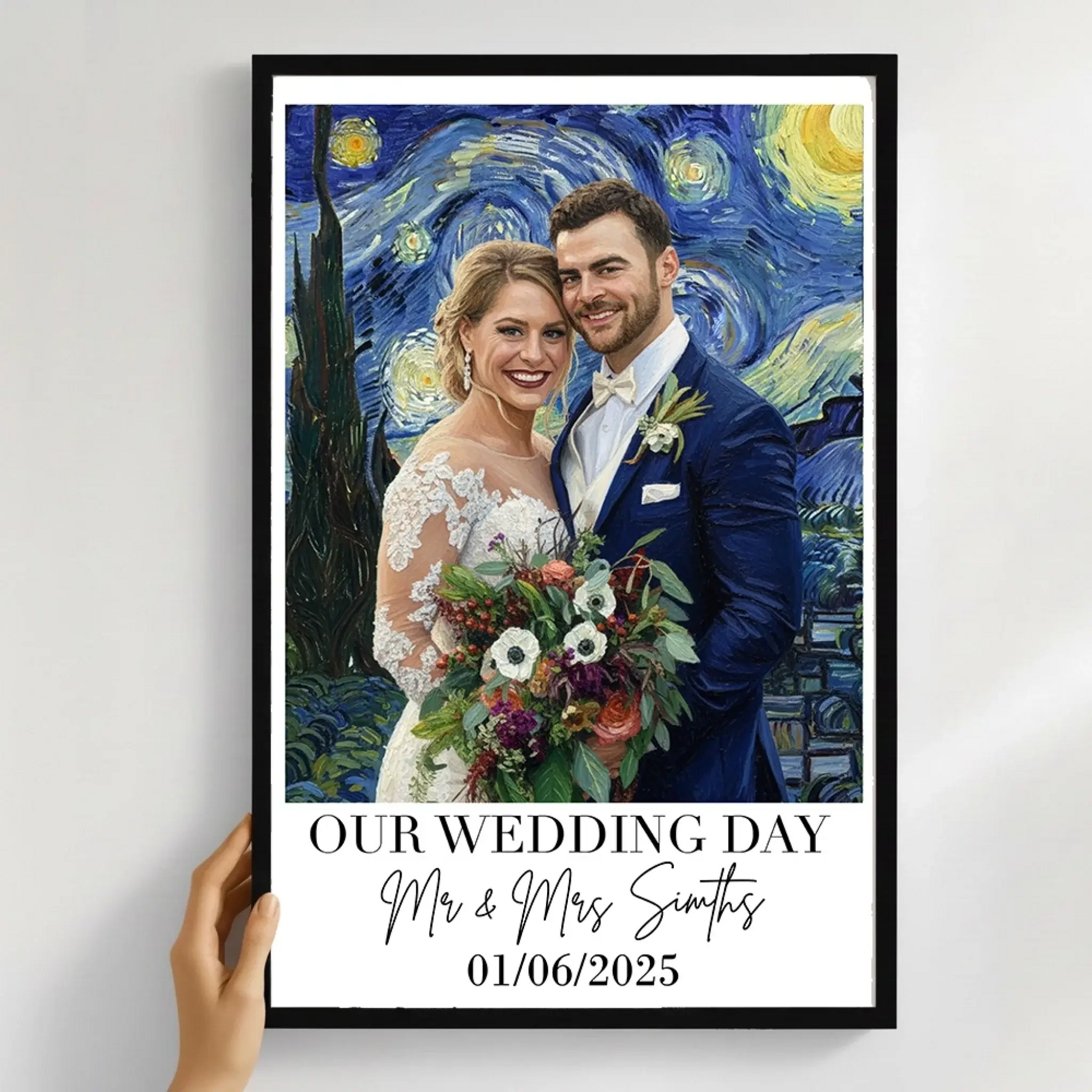 Van Gogh Style Wedding Portrait – Personalized Photo Poster/Canvas with Names and Date – Romantic Anniversary Gift for Couples  Ezcustomize