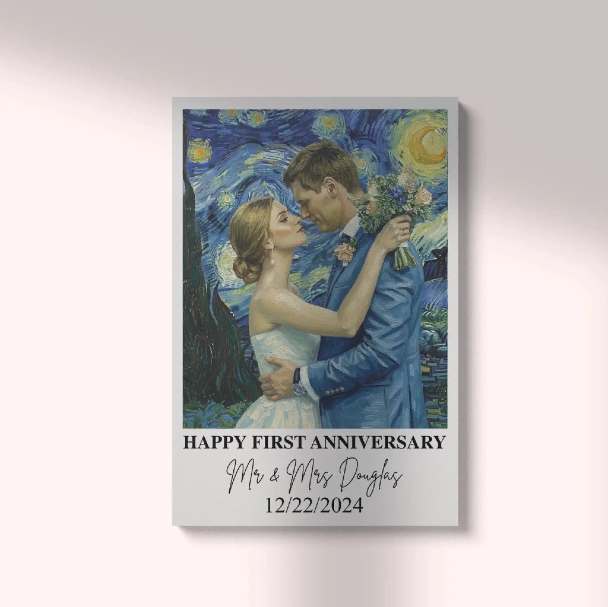 Van Gogh Style Wedding Portrait – Personalized Photo Poster/Canvas with Names and Date – Romantic Anniversary Gift for Couples  Ezcustomize