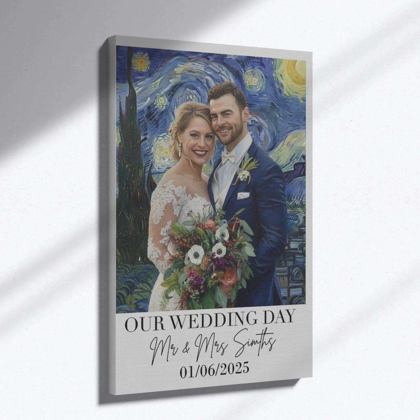 Van Gogh Style Wedding Portrait – Personalized Photo Poster/Canvas with Names and Date – Romantic Anniversary Gift for Couples  Ezcustomize