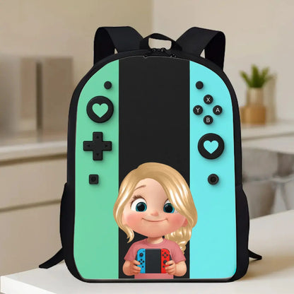 Video Game Controller Gamer Design with Custom Character Name - Personalized Backpack - Gift for Kids, Boys, Girls, Son, Daughter
