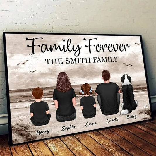 Vintage Beach Family Poster – Retro Coastal Canvas Wall Art, Ocean Print for Beach House Decor & Family Memories  Ezcustomize