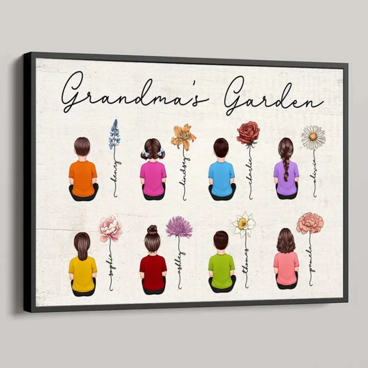 Vintage Birth Month Flowers Garden With Grandkids Names Personalized Poster, Gift For Grandma Mom Auntie  Ezcustomize