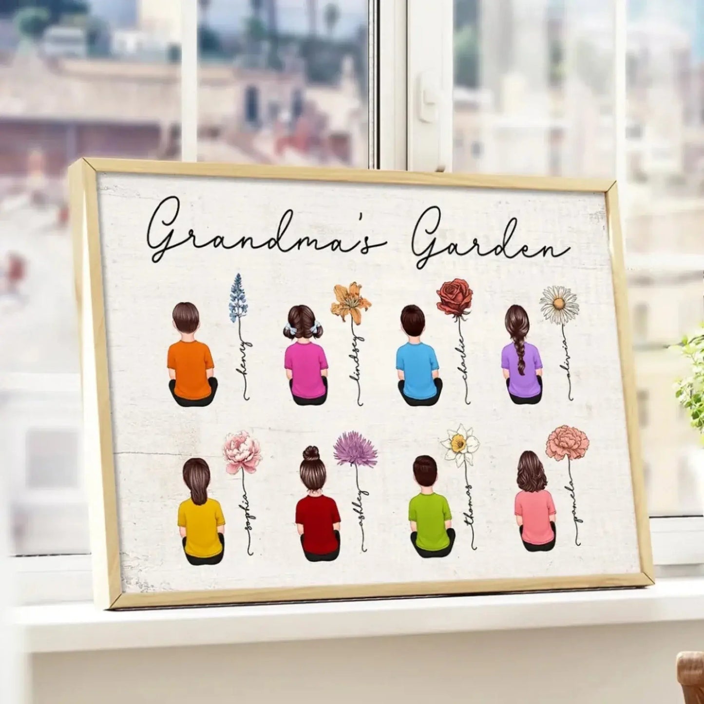 Vintage Birth Month Flowers Garden With Grandkids Names Personalized Poster, Gift For Grandma Mom Auntie  Ezcustomize