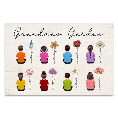 Vintage Birth Month Flowers Garden With Grandkids Names Personalized Poster, Gift For Grandma Mom Auntie  Ezcustomize