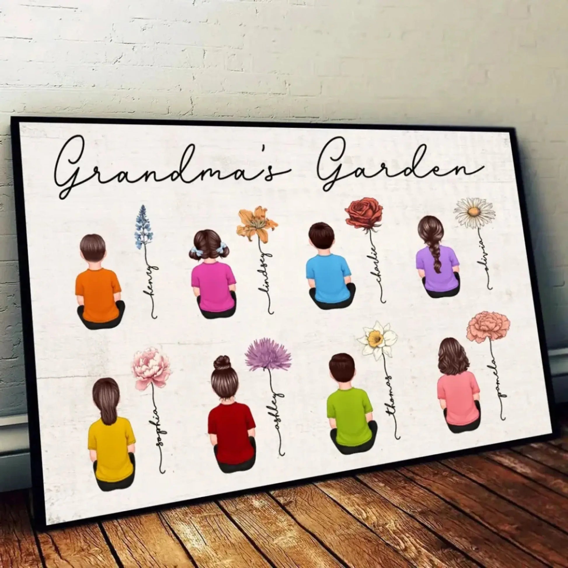 Vintage Birth Month Flowers Garden With Grandkids Names Personalized Poster, Gift For Grandma Mom Auntie  Ezcustomize
