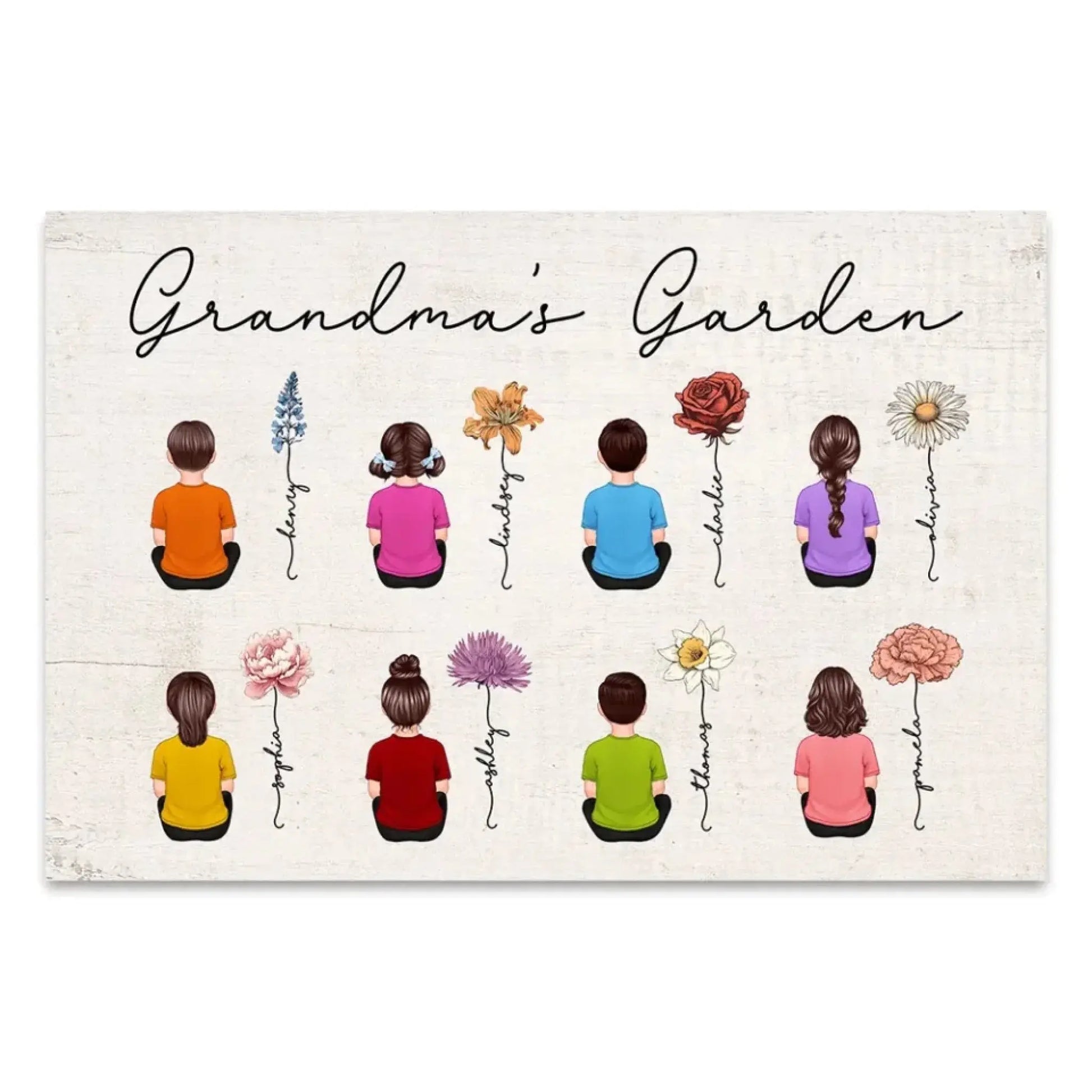 Vintage Birth Month Flowers Garden With Grandkids Names Personalized Poster, Gift For Grandma Mom Auntie  Ezcustomize