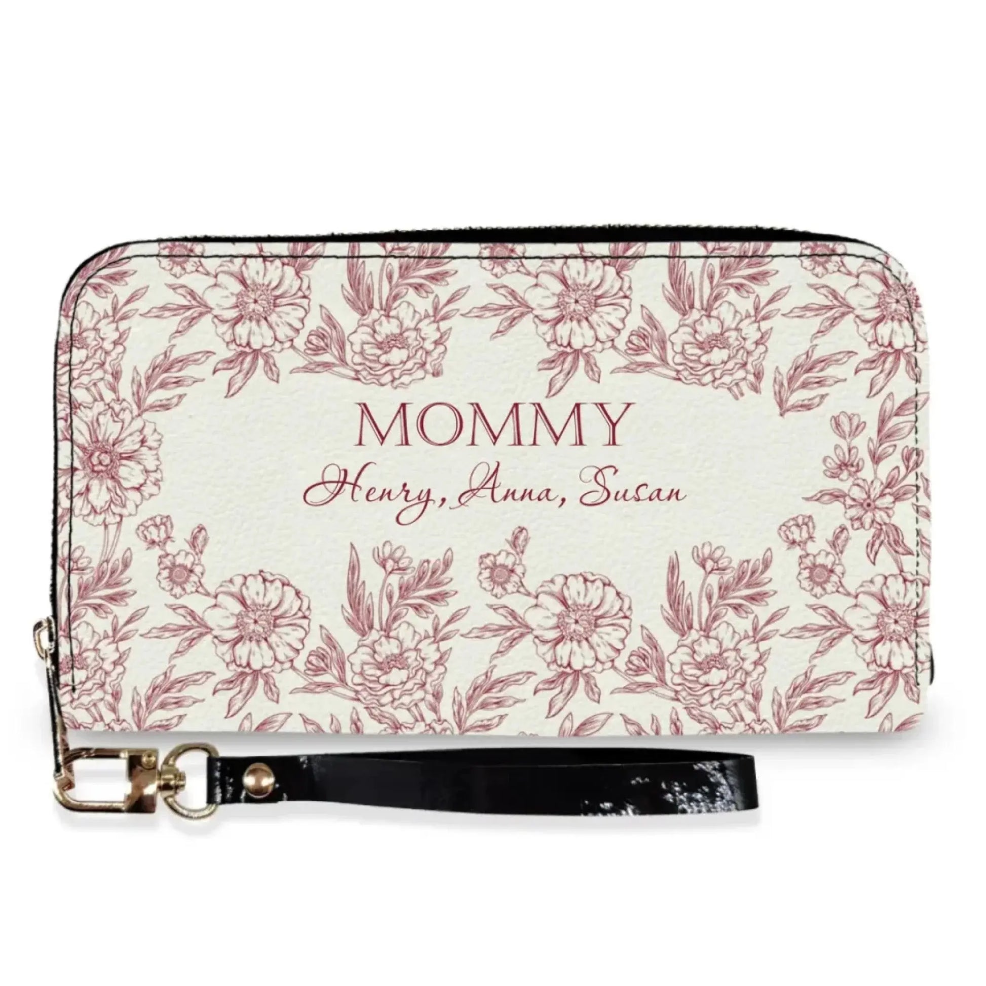 Vintage Floral Grandma And Her Kids - Personalized Leather Wallet, Retro Style Wallet, Gift for Mom/ Grandma  Ezcustomize