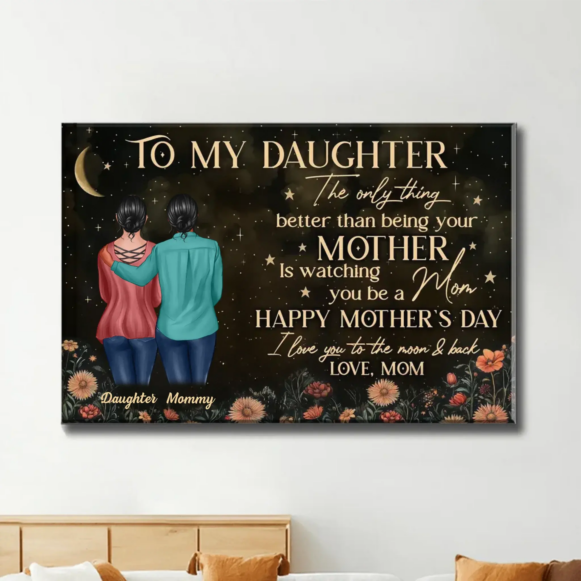 Vintage Flowers & Gold Moon – Personalized Poster/Canvas – Mother’s Day Gift for Daughter from Mom  Ezcustomize
