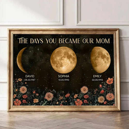 Vintage Flowers – The Day You Became Mom Birth Moon Phase Personalized Poster, Heartfelt Gift for Mom’s Birthday, Mother’s Day, or Just Because  Ezcustomize